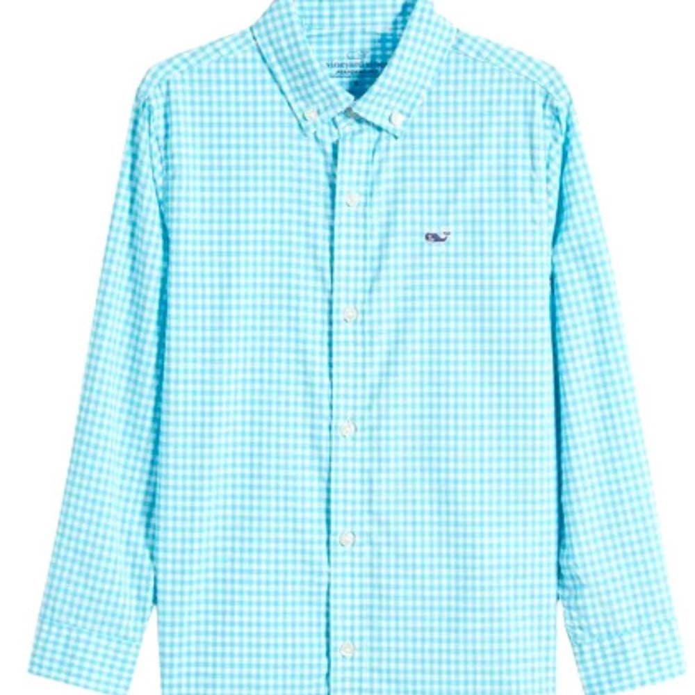LIKE NEW! Vineyard Vines Gingham Perfrmnce Boys Shirt, 16, Can be $25w/$4.99ship